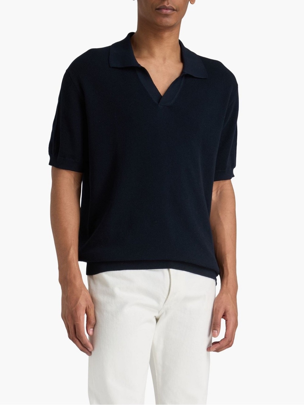 Frescobol Carioca Rino Cotton Knit Polo Shirt Short Sleeve Navy Blue Size M